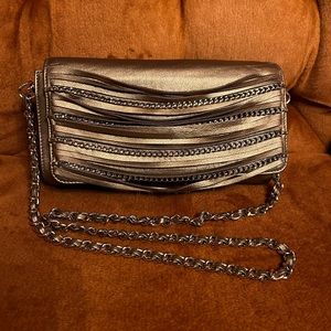 BODHI METALLIC BRONZE LEATHER SHOULDER BAG WITH CHAIN STRAP